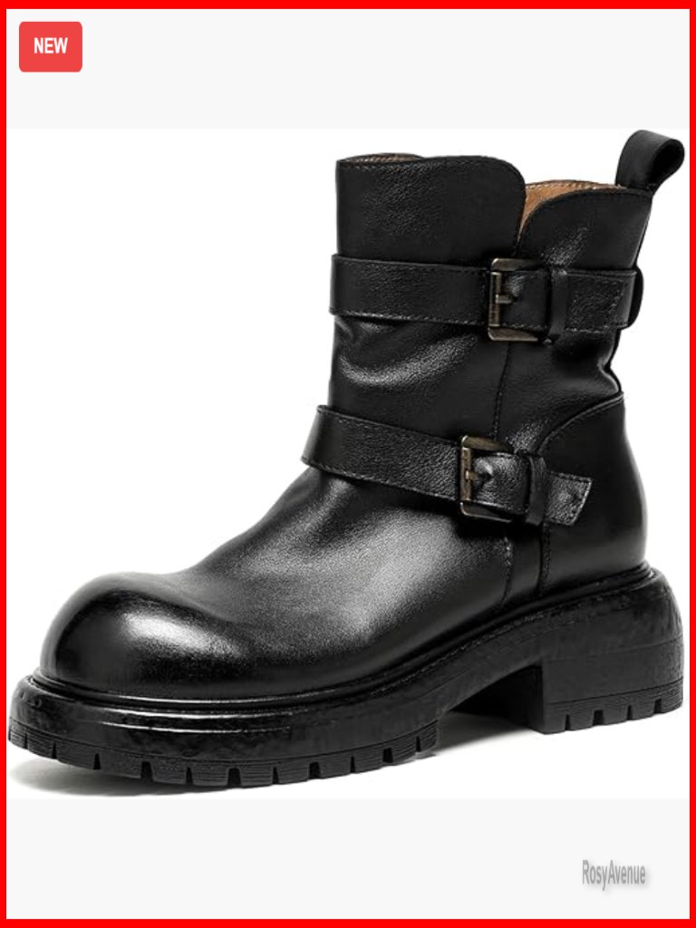 Vintage Combat Ankle Boots Genuine Leather Motorcycle Shoes Non-Slip